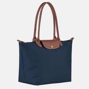 Longchamp Navy Tote with Brown Leather Trim